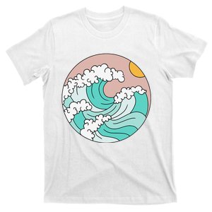 Summer Theme Teal Blue Waves Japanese Graphic Ocean Sky Sun T-Shirt