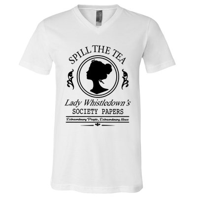 Spill The Tea Lady Whistledowns V-Neck T-Shirt