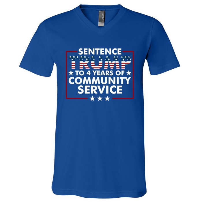 Sentence Trump To 4 Years Of Community Service Usa Flag Funny Gift V-Neck T-Shirt