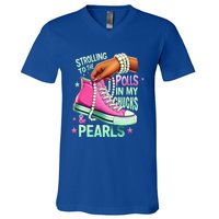 Strolling To The Polls In My Chucks & Pearls V-Neck T-Shirt