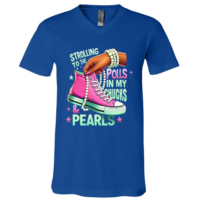 Strolling To The Polls In My Chucks & Pearls V-Neck T-Shirt