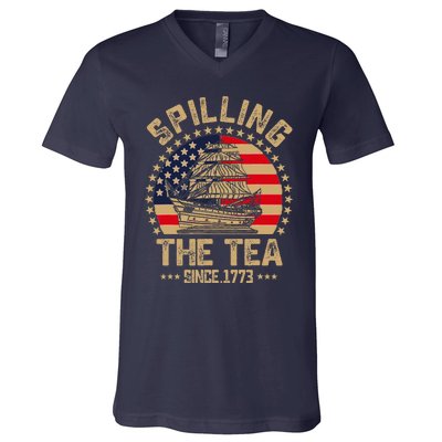 Spilling The Tea Since 1773 Patriotic History Teacher V-Neck T-Shirt