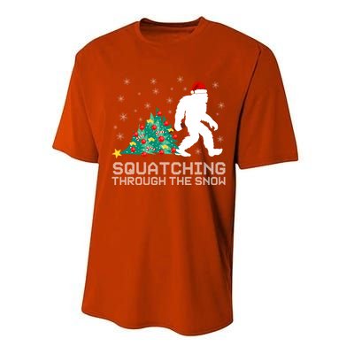 Squatching Through The Snow Bigfoot Christmas Sasquatch Gift Performance Sprint T-Shirt