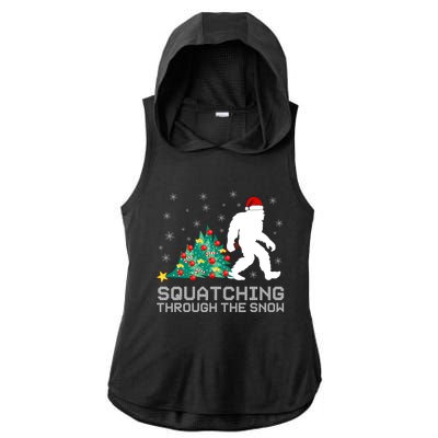 Squatching Through The Snow Bigfoot Christmas Sasquatch Gift Ladies PosiCharge Tri-Blend Wicking Draft Hoodie Tank