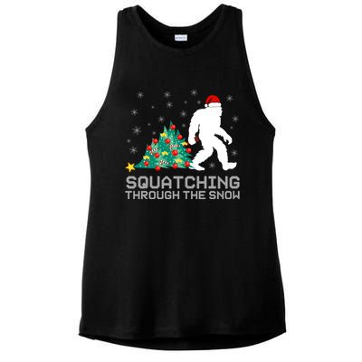 Squatching Through The Snow Bigfoot Christmas Sasquatch Gift Ladies PosiCharge Tri-Blend Wicking Tank