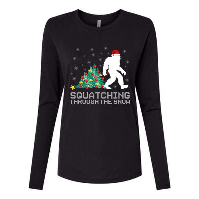 Squatching Through The Snow Bigfoot Christmas Sasquatch Gift Womens Cotton Relaxed Long Sleeve T-Shirt