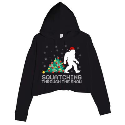 Squatching Through The Snow Bigfoot Christmas Sasquatch Gift Crop Fleece Hoodie