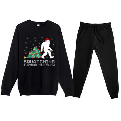 Squatching Through The Snow Bigfoot Christmas Sasquatch Gift Premium Crewneck Sweatsuit Set