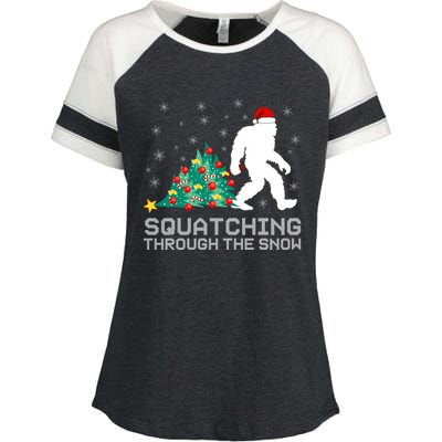 Squatching Through The Snow Bigfoot Christmas Sasquatch Gift Enza Ladies Jersey Colorblock Tee