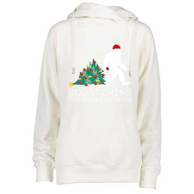 Squatching Through The Snow Bigfoot Christmas Sasquatch Gift Womens Funnel Neck Pullover Hood