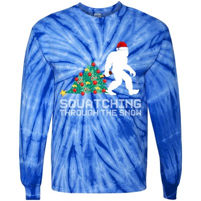 Squatching Through The Snow Bigfoot Christmas Sasquatch Gift Tie-Dye Long Sleeve Shirt