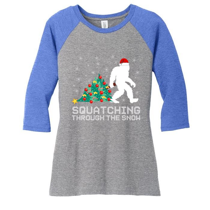 Squatching Through The Snow Bigfoot Christmas Sasquatch Gift Women's Tri-Blend 3/4-Sleeve Raglan Shirt