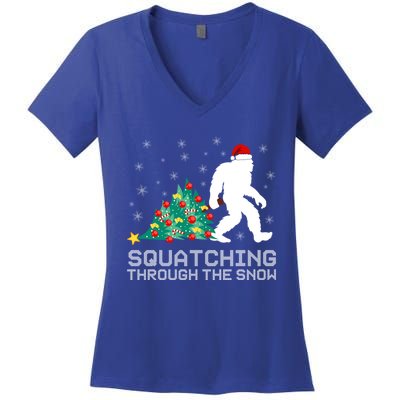 Squatching Through The Snow Bigfoot Christmas Sasquatch Gift Women's V-Neck T-Shirt