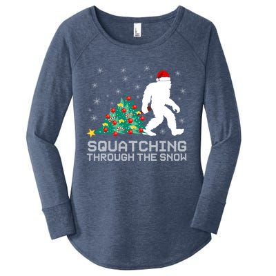 Squatching Through The Snow Bigfoot Christmas Sasquatch Gift Women's Perfect Tri Tunic Long Sleeve Shirt