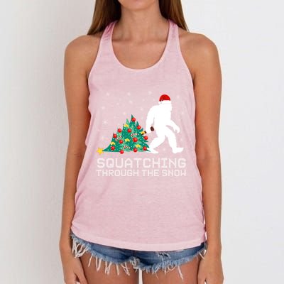 Squatching Through The Snow Bigfoot Christmas Sasquatch Gift Women's Knotted Racerback Tank