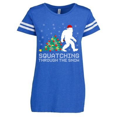 Squatching Through The Snow Bigfoot Christmas Sasquatch Gift Enza Ladies Jersey Football T-Shirt