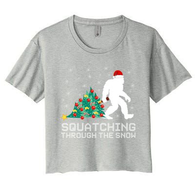 Squatching Through The Snow Bigfoot Christmas Sasquatch Gift Women's Crop Top Tee