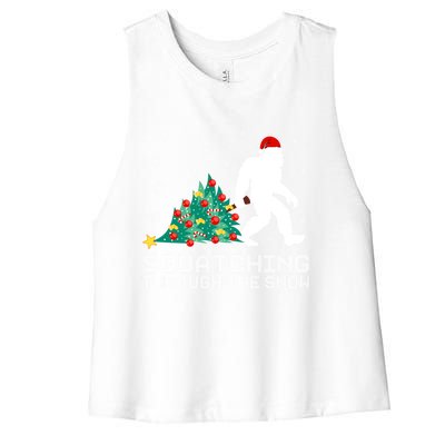 Squatching Through The Snow Bigfoot Christmas Sasquatch Gift Women's Racerback Cropped Tank