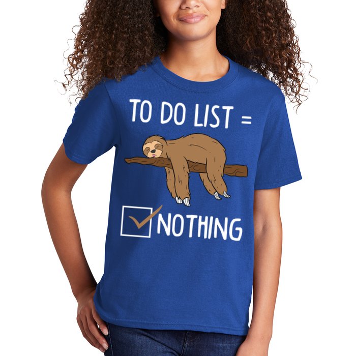 Sloth Tired Todo List Nothing Lazy Sloth Kids T-Shirt