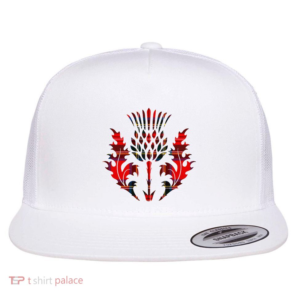 Scottish Tartan Thistle Emblem Flat Bill Trucker Hat