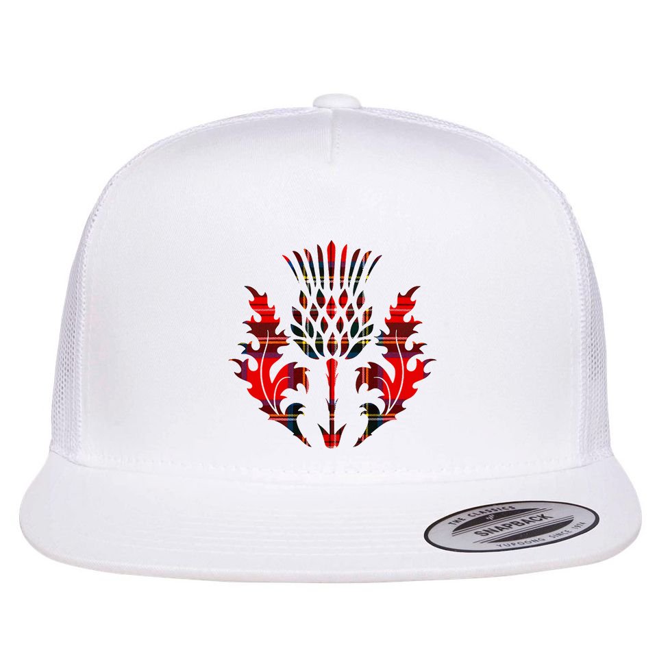 Scottish Tartan Thistle Emblem Flat Bill Trucker Hat