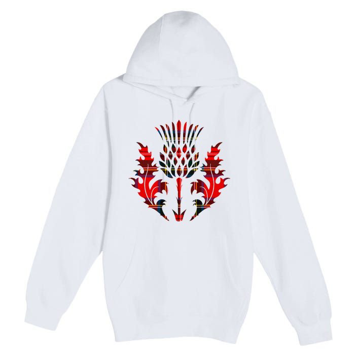 Scottish Tartan Thistle Emblem Premium Pullover Hoodie