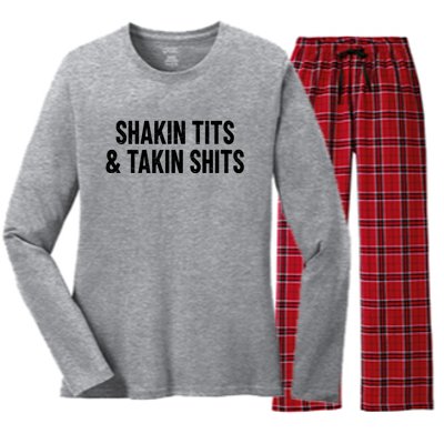 Shakin Tits & Takin Shits Quotes Sayings Women's Long Sleeve Flannel Pajama Set 