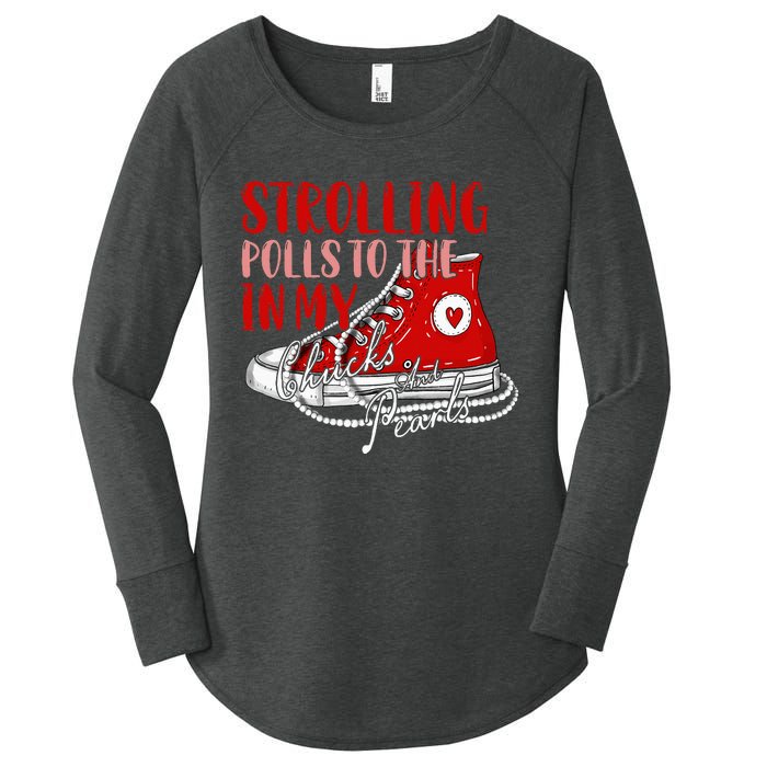 Strolling To The Polls In My Chucks And Pearls Kamala 2024 Women's Perfect Tri Tunic Long Sleeve Shirt