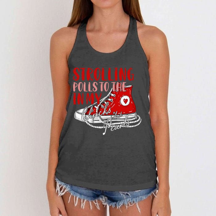 Strolling To The Polls In My Chucks And Pearls Kamala 2024 Women's Knotted Racerback Tank