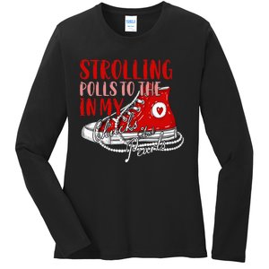 Strolling To The Polls In My Chucks And Pearls Kamala 2024 Ladies Long Sleeve Shirt