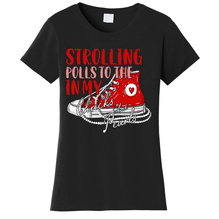 Strolling To The Polls In My Chucks And Pearls Kamala 2024 Women's T-Shirt