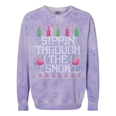 Sippin Through The Snow Red Wine Ugly Christmas Sweater Funny Gift Colorblast Crewneck Sweatshirt