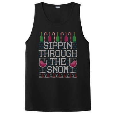 Sippin Through The Snow Red Wine Ugly Christmas Sweater Funny Gift PosiCharge Competitor Tank