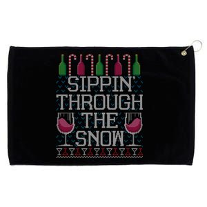 Sippin Through The Snow Red Wine Ugly Christmas Sweater Funny Gift Grommeted Golf Towel