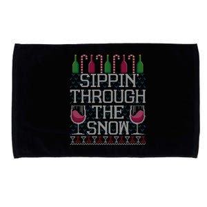 Sippin Through The Snow Red Wine Ugly Christmas Sweater Funny Gift Microfiber Hand Towel