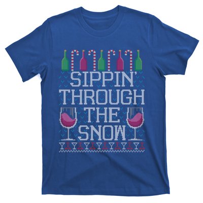 Sippin Through The Snow Red Wine Ugly Christmas Sweater Funny Gift T-Shirt