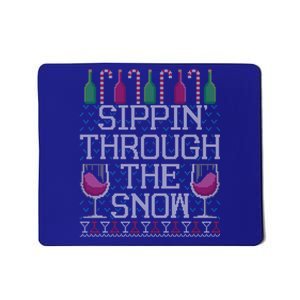 Sippin Through The Snow Red Wine Ugly Christmas Sweater Funny Gift Mousepad