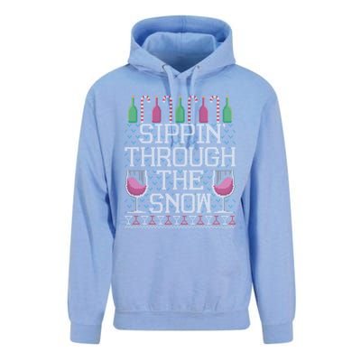 Sippin Through The Snow Red Wine Ugly Christmas Sweater Funny Gift Unisex Surf Hoodie