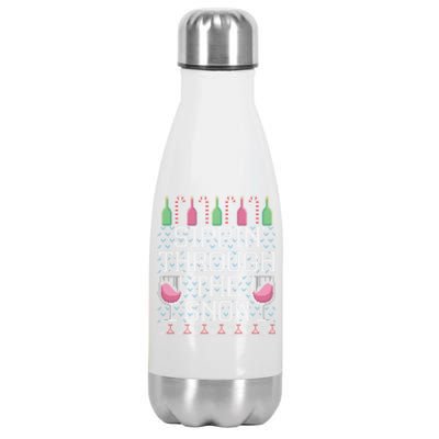 Sippin Through The Snow Red Wine Ugly Christmas Sweater Funny Gift Stainless Steel Insulated Water Bottle