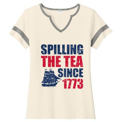 Spilling The Tea Since 1773 Vintage Fourth Of July Patriotic Ladies Halftime Notch Neck Tee