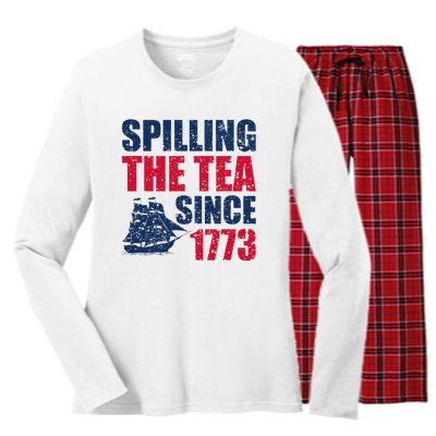 Spilling The Tea Since 1773 Vintage Fourth Of July Patriotic Women's Long Sleeve Flannel Pajama Set 