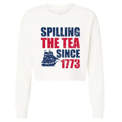 Spilling The Tea Since 1773 Vintage Fourth Of July Patriotic Cropped Pullover Crew