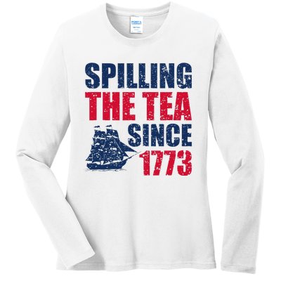 Spilling The Tea Since 1773 Vintage Fourth Of July Patriotic Ladies Long Sleeve Shirt