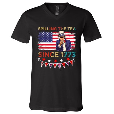 Spilling the Tea Since 1773 American Patriotic 4th of July V-Neck T-Shirt