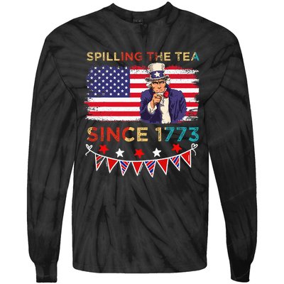 Spilling the Tea Since 1773 American Patriotic 4th of July Tie-Dye Long Sleeve Shirt