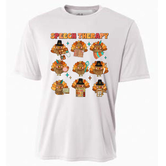 Speech Therapy Turkey Slp Speech Therapist Fall Thanksgiving Cooling Performance Crew T-Shirt