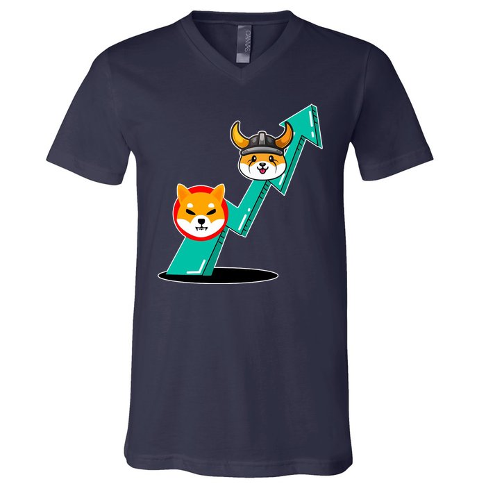 Shiba To The Moon Chart V-Neck T-Shirt