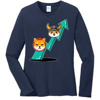 Shiba To The Moon Chart Ladies Long Sleeve Shirt