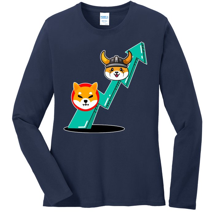 Shiba To The Moon Chart Ladies Long Sleeve Shirt