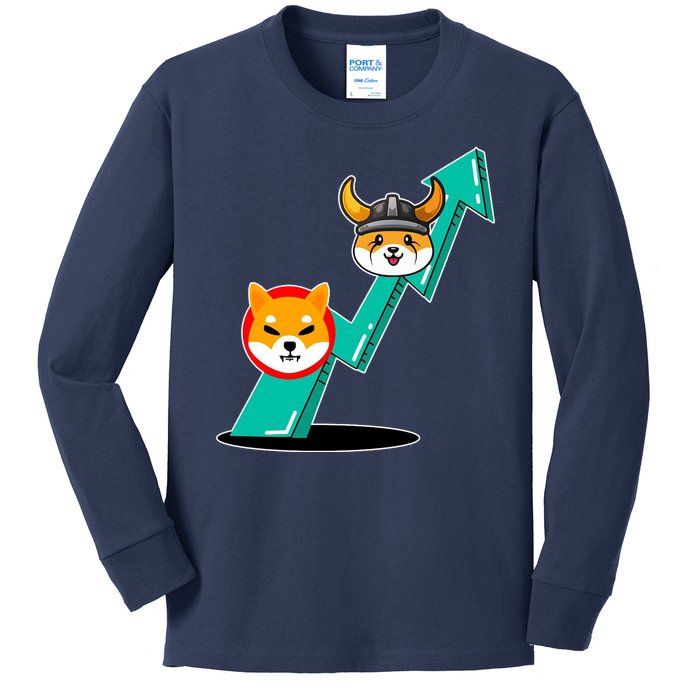 Shiba To The Moon Chart Kids Long Sleeve Shirt